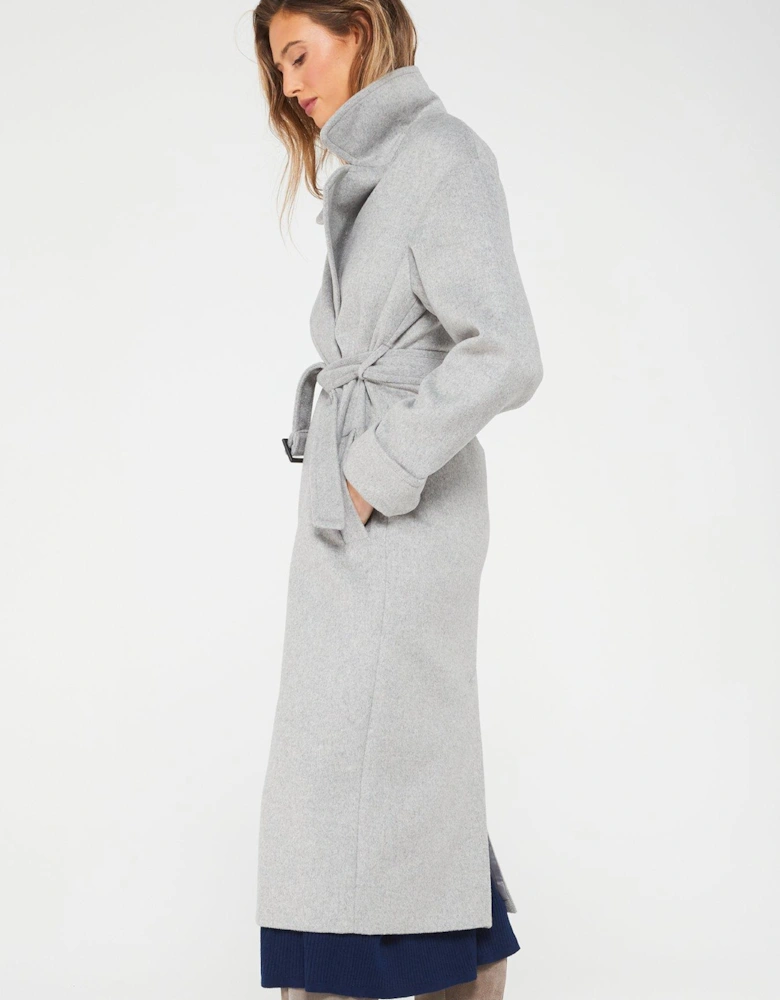 Wool Rich Belted Relaxed Overcoat - Grey