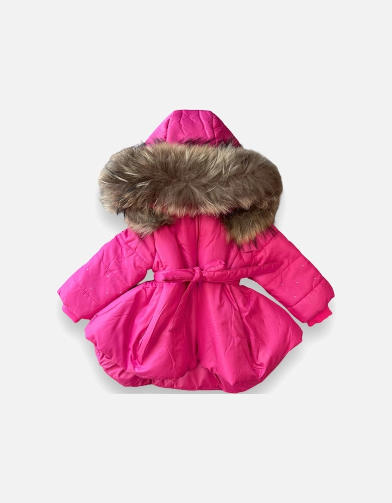 Fuchsia Fur Hooded Coat