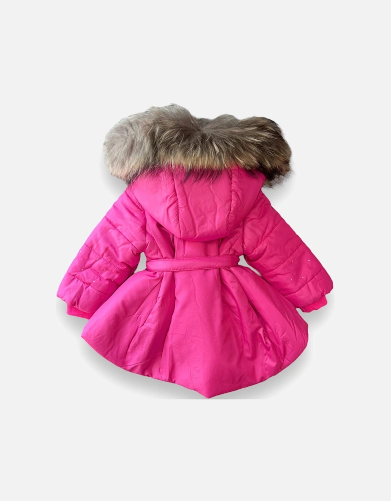 Fuchsia Fur Hooded Coat