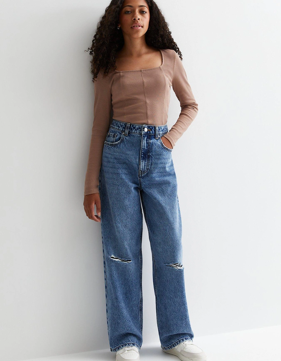 Girls Ripped Wide Leg Jeans - Blue, 6 of 5