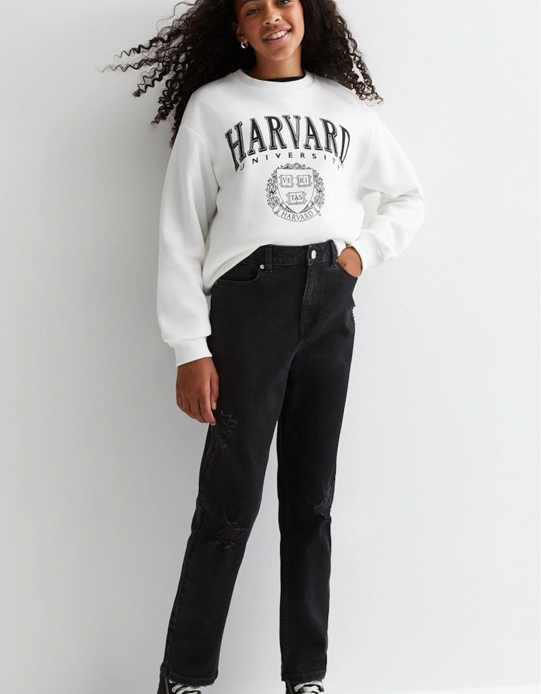 Girls Ripped Relax Fit Mom Jeans - Black