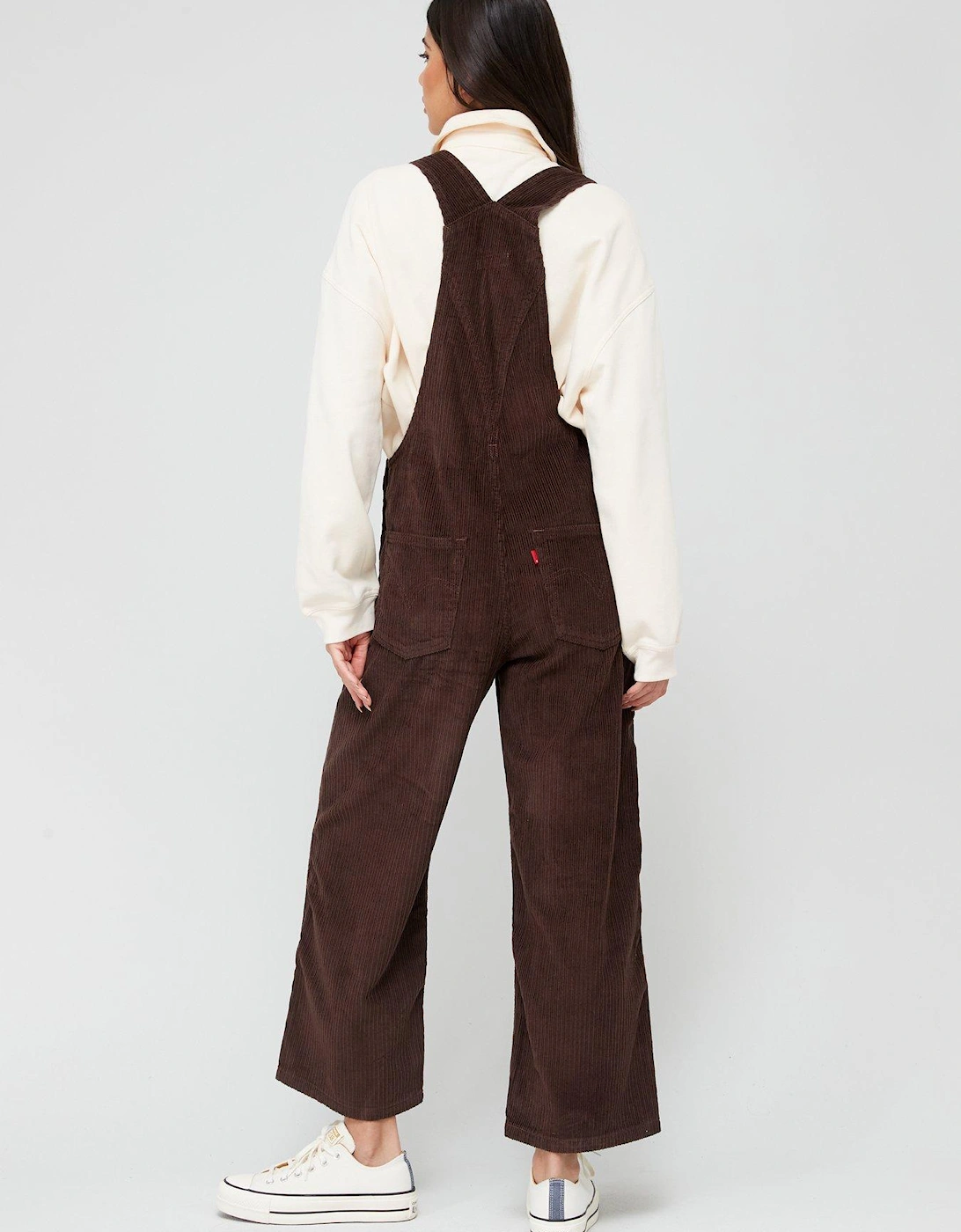 Wide Leg Cord Dungarees - Mole - Brown