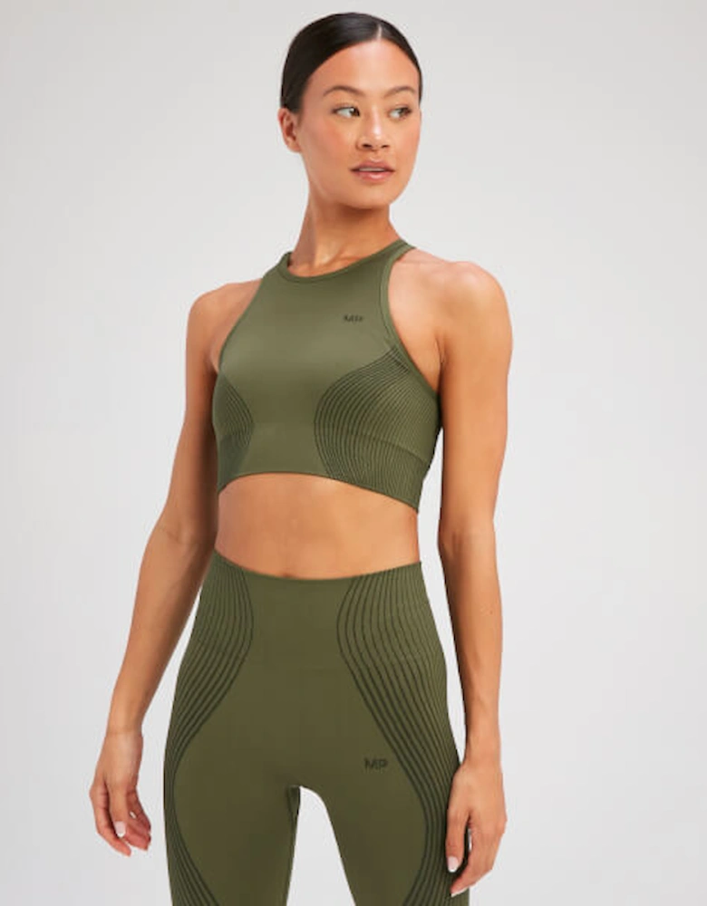 Women's Tempo Illusion Seamless Sports Bra - Olive Green