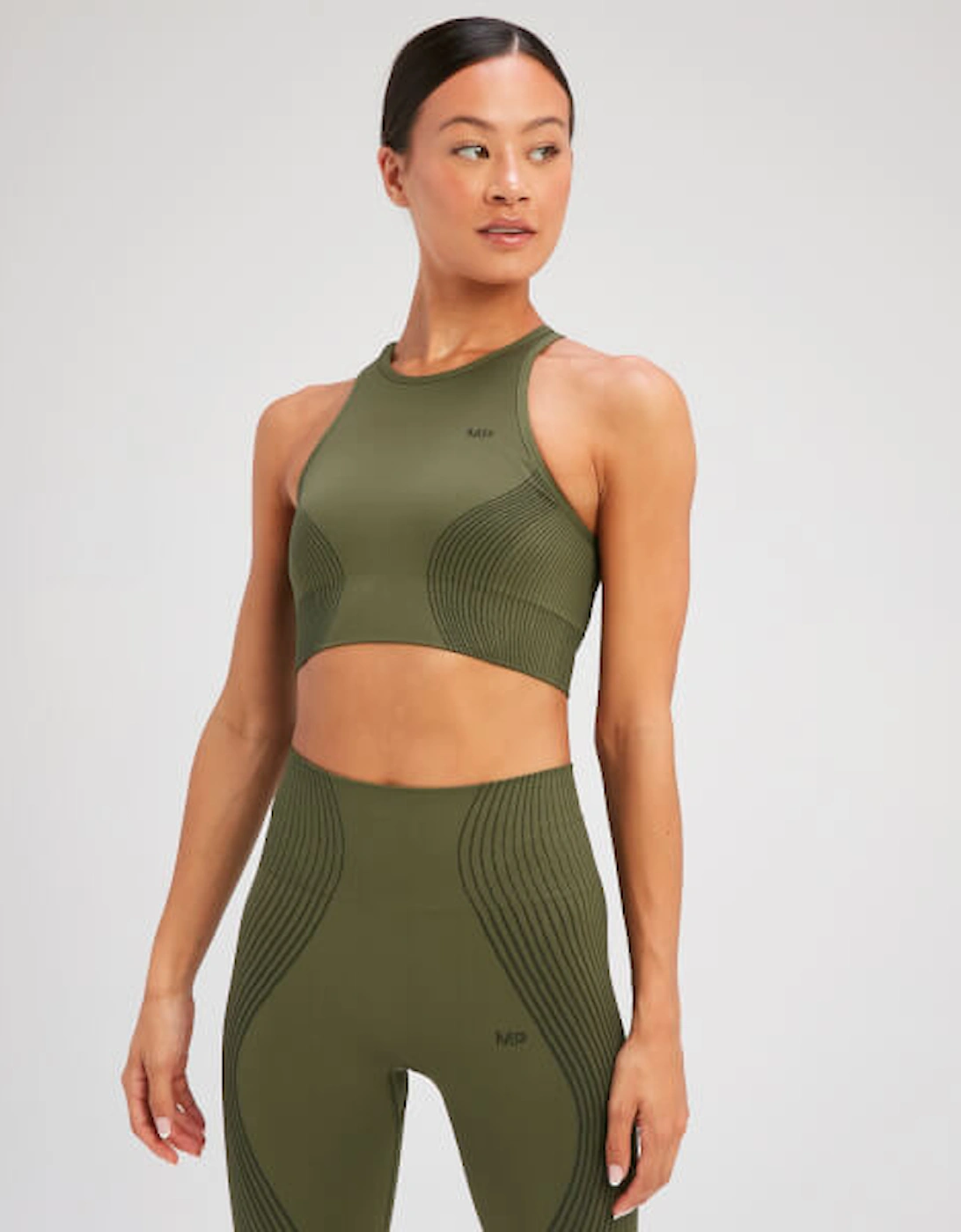 Women's Tempo Illusion Seamless Sports Bra - Olive Green, 4 of 3