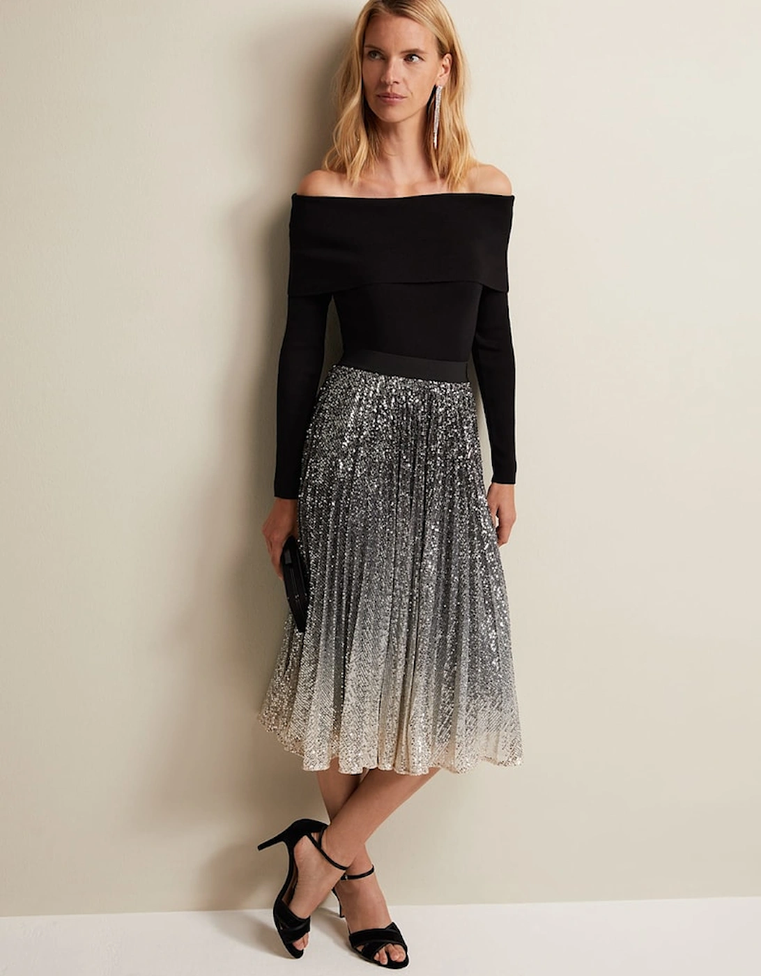 Celeste Sequin Ombre Pleated Midi Skirt, 7 of 6