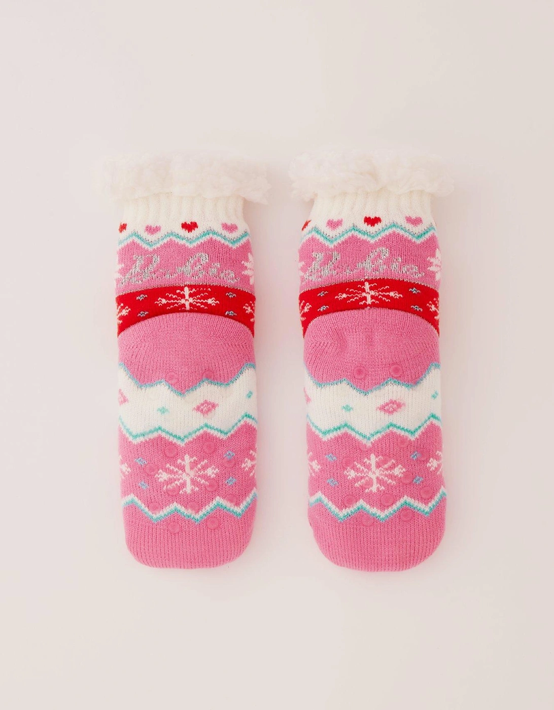 Fairisle Knitted Slipper Socks - Pink