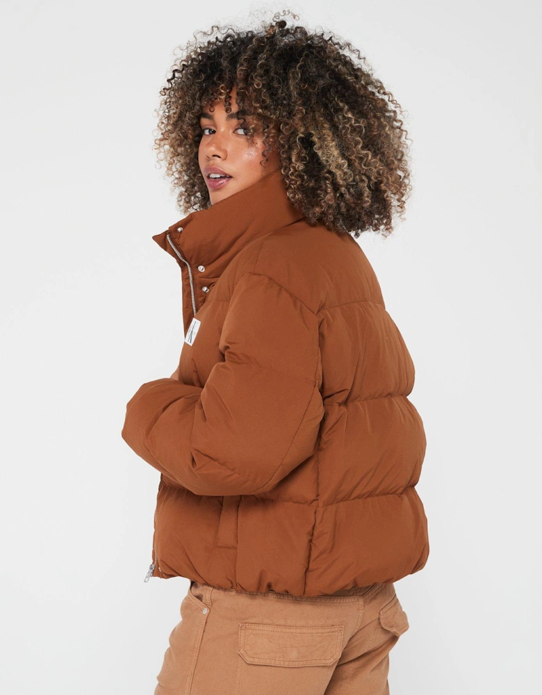 Down Soft Touch Logo Padded Coat - Brown