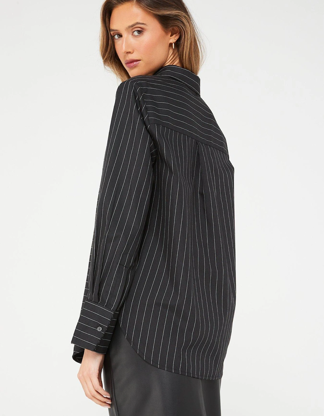 Long Sleeve Pinstripe Shirt - Black