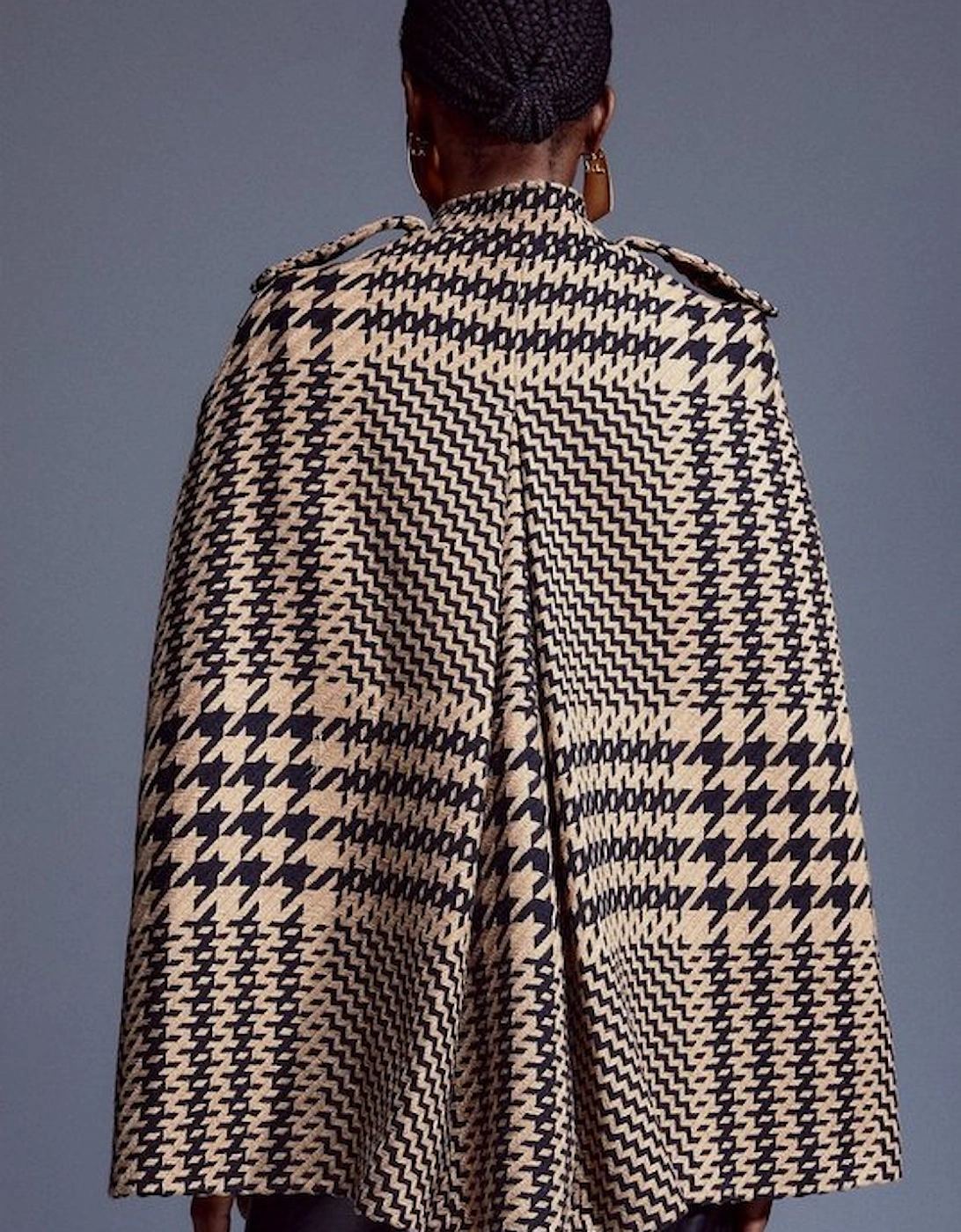 Italian Manteco Wool Blend Check Buckle Detail Cape Coat