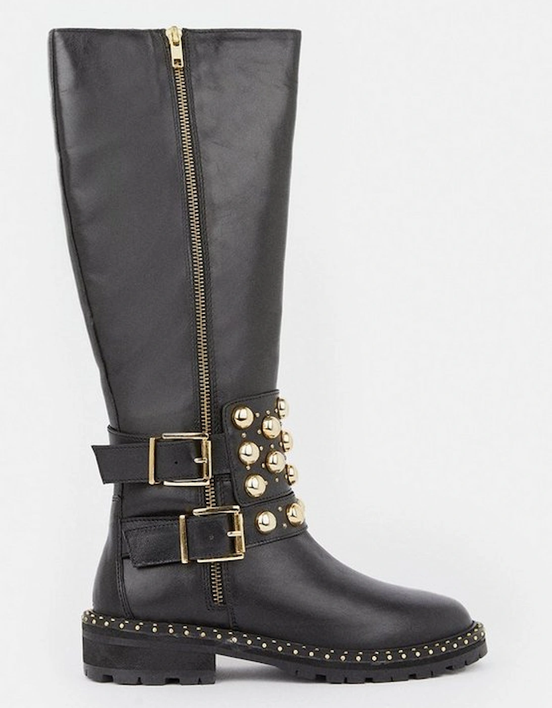 Leather Studded Statement Knee High Boot, 4 of 3