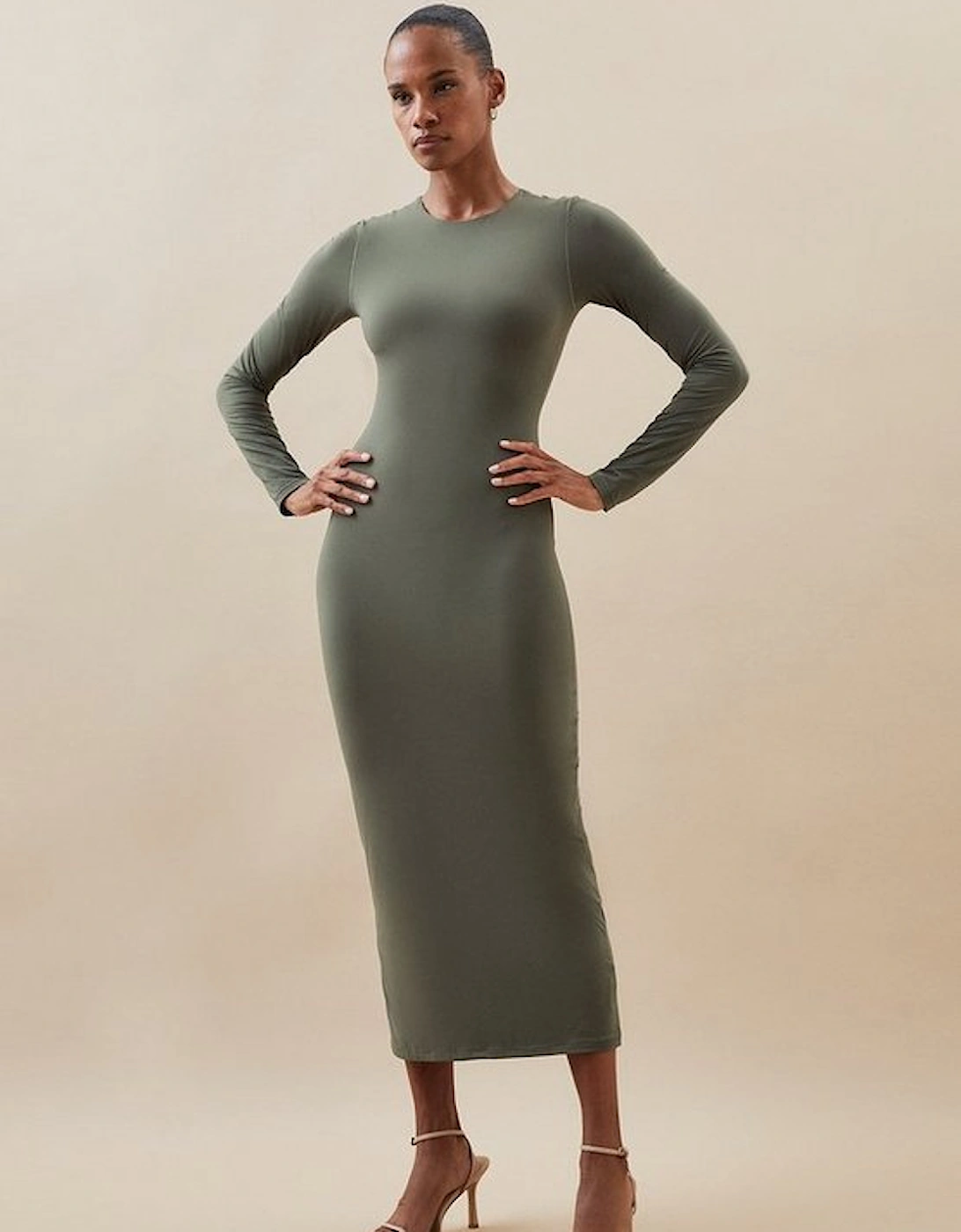 Contour Jersey Long Sleeve Crew Neck Midi Dress