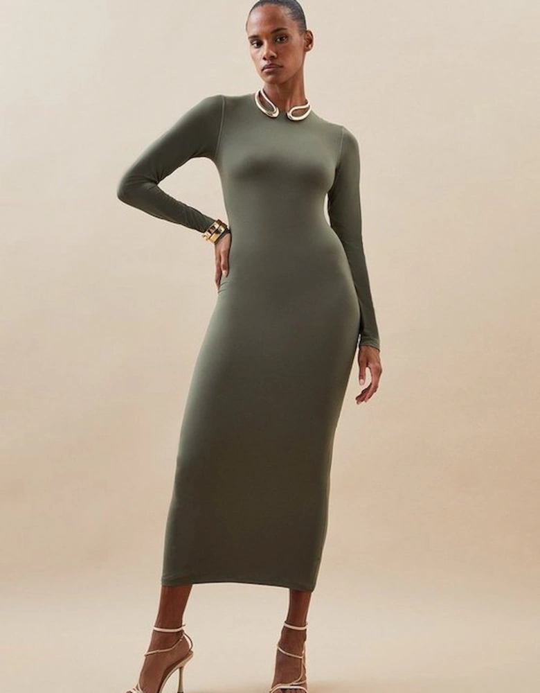 Contour Jersey Long Sleeve Crew Neck Midi Dress