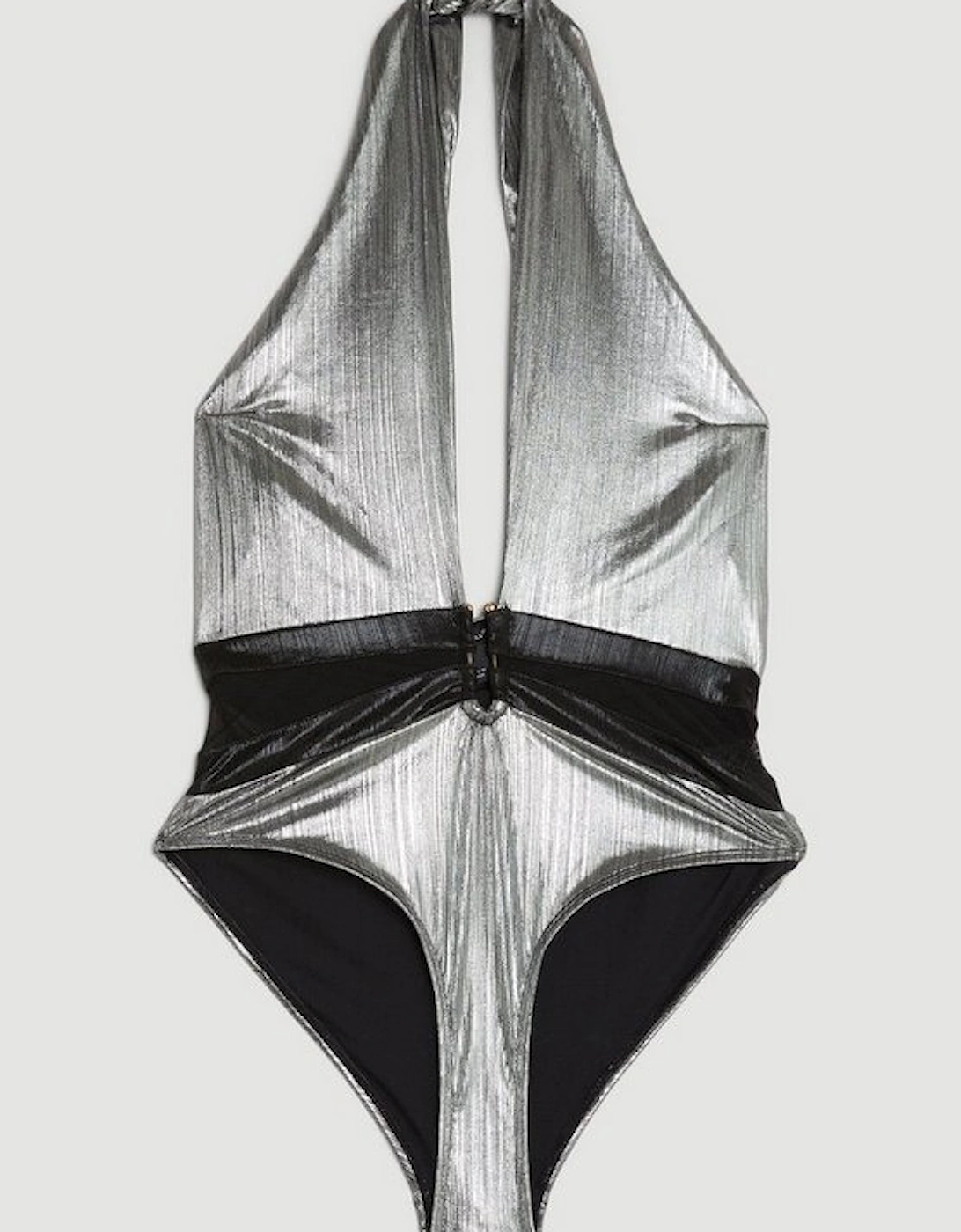 Silver Foiled Cross Neck Swimsuit
