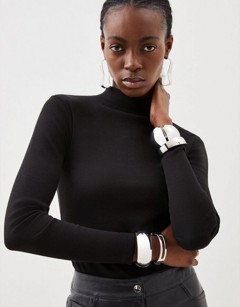 Compact Jersey Ribbed Turtle Neck Top