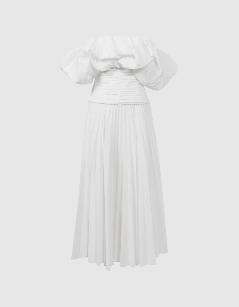 Acler Ivory Pleated Puff Sleeve Midi Dress