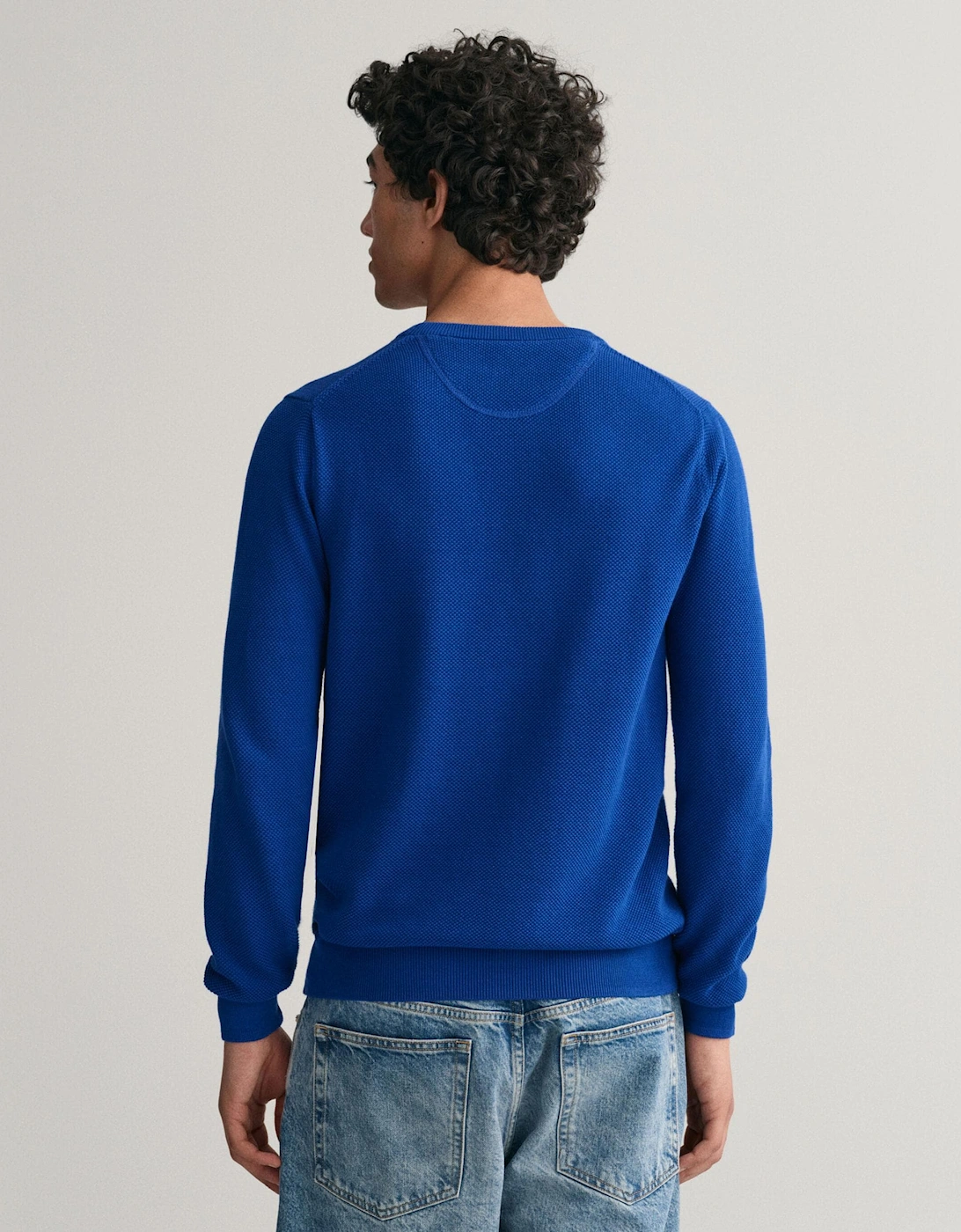 Mens Cotton Pique Crew Neck Jumper