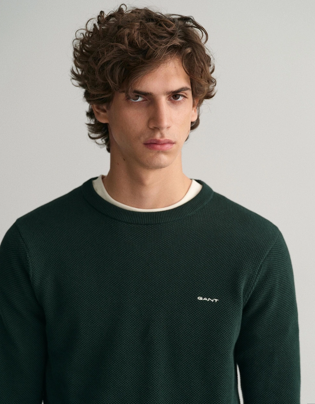 Mens Cotton Pique Crew Neck Jumper