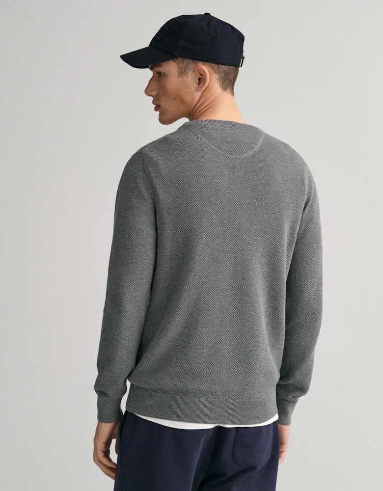 Mens Cotton Pique Crew Neck Jumper