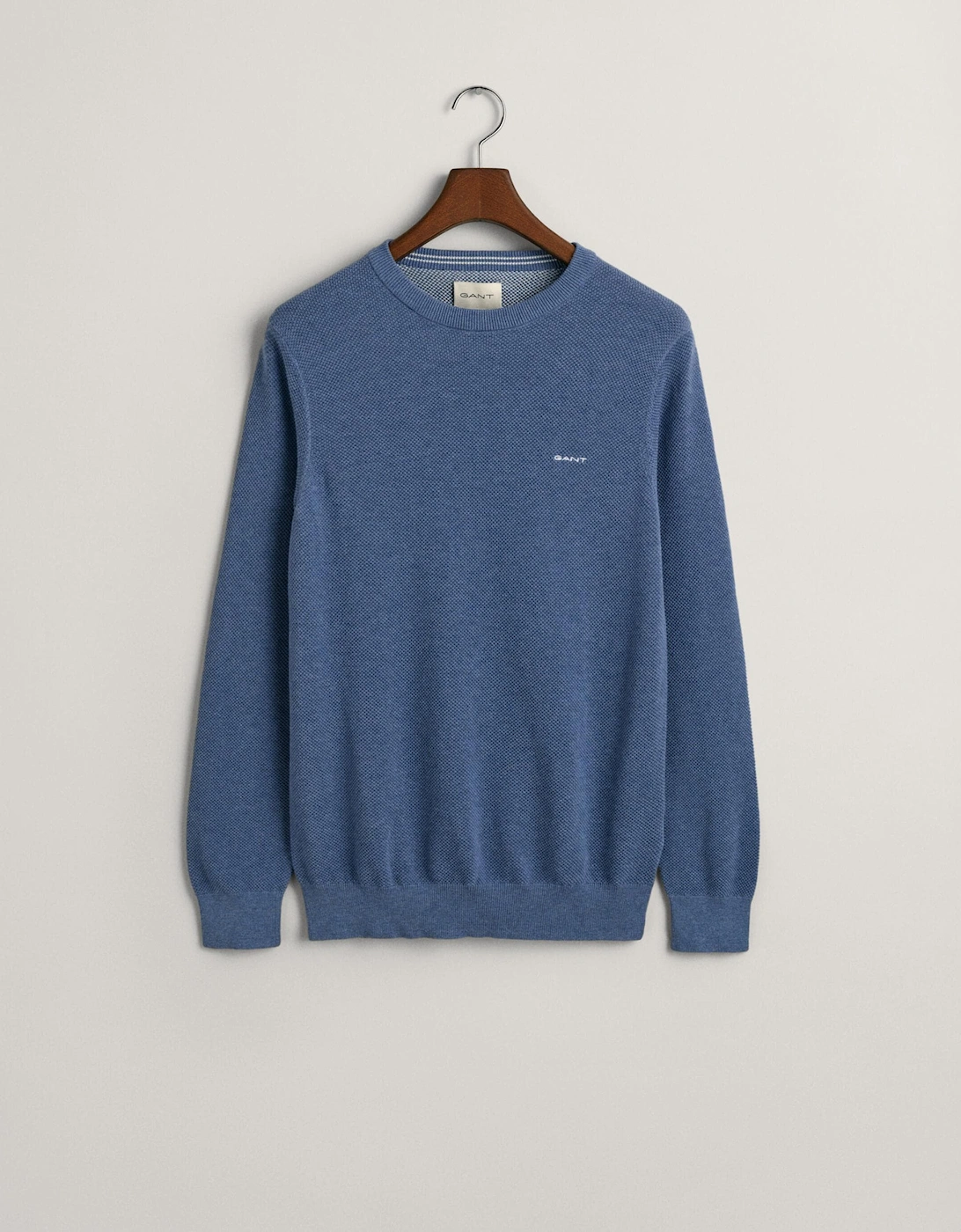 Mens Cotton Pique Crew Neck Jumper