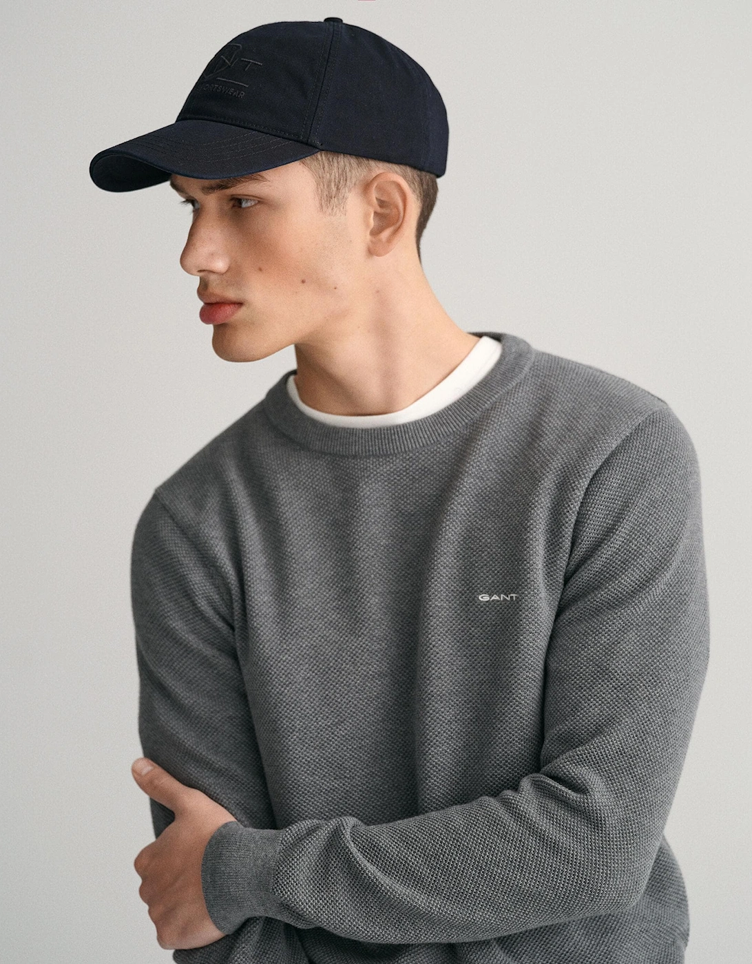 Mens Cotton Pique Crew Neck Jumper