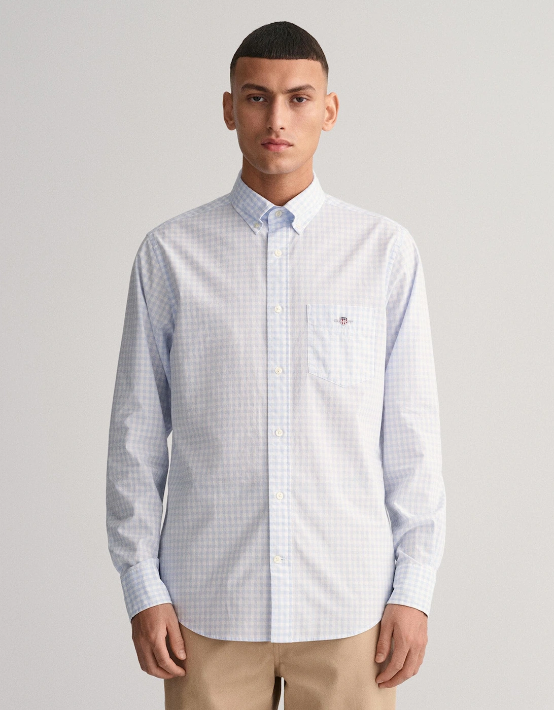 Mens Regular Fit Long Sleeve Poplin Gingham Shirt, 7 of 6