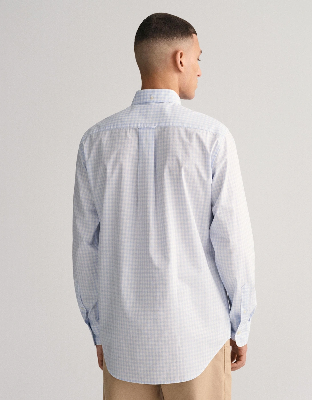 Gant Men's Blue Regular Fit Long Sleeve Poplin Gingham Shirt - - : 48/Regular 4XL