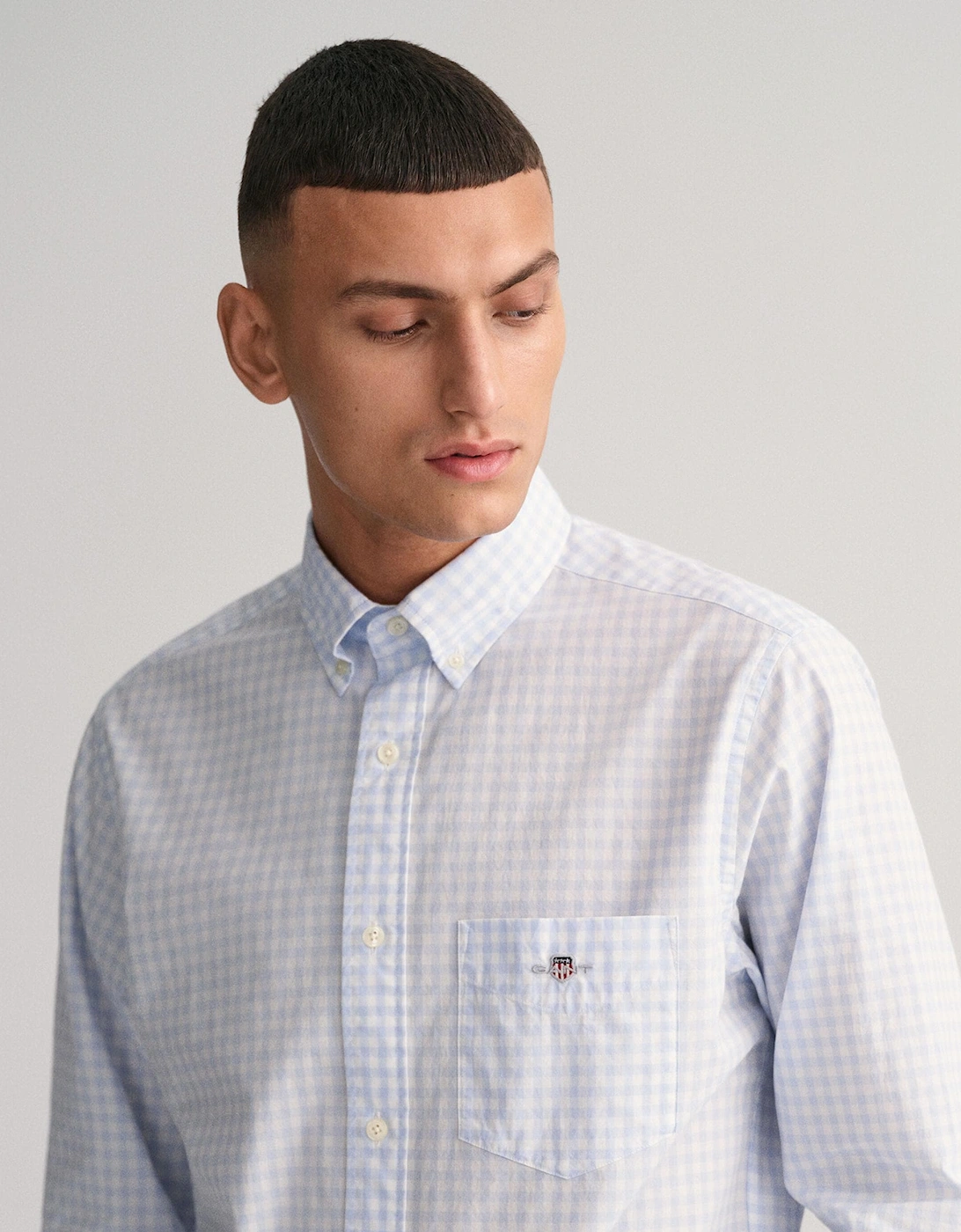 Mens Regular Fit Long Sleeve Poplin Gingham Shirt