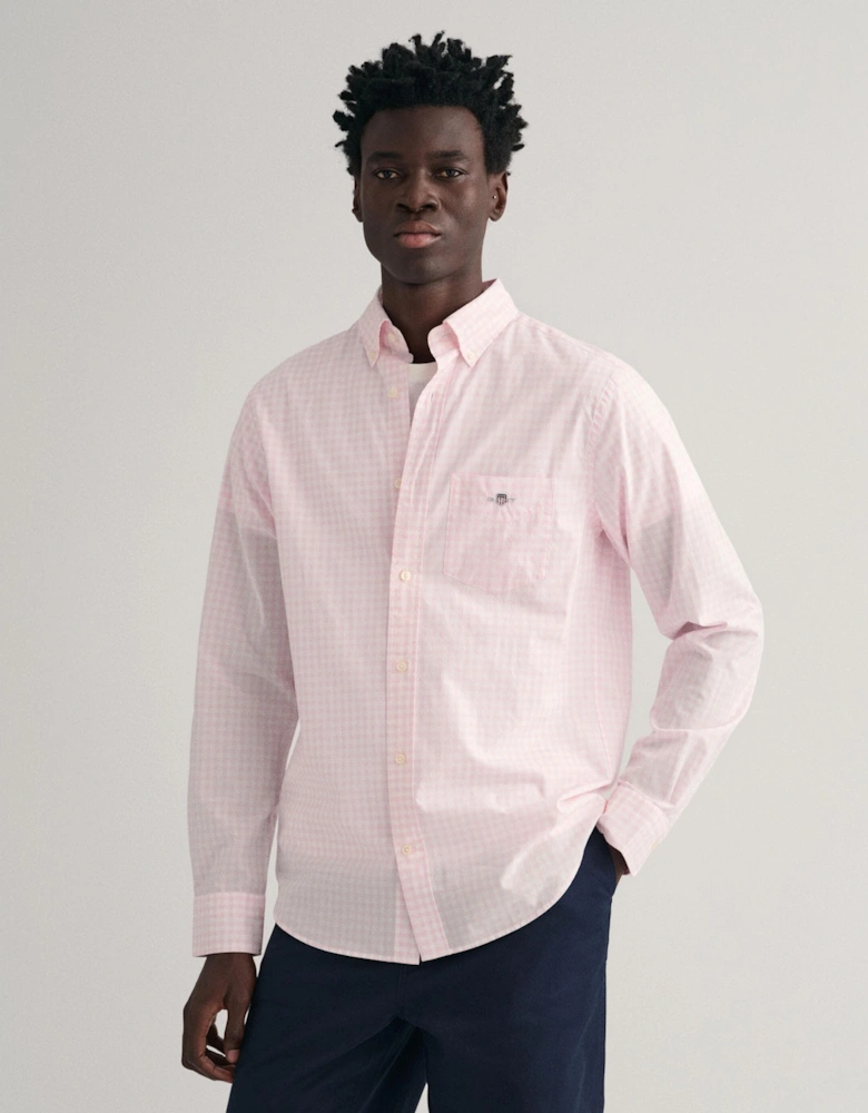 Mens Regular Fit Long Sleeve Poplin Gingham Shirt