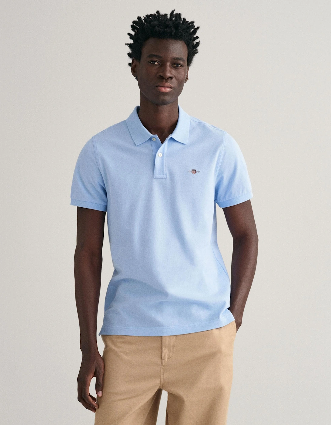Gant Men's Blue Regular Fit Short Sleeve Shield Logo Pique Polo - - : 48/Regular 4XL