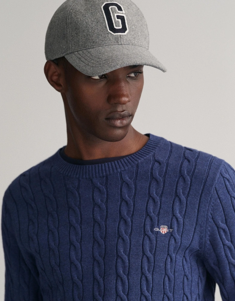 Mens Cotton Cable Knit Crew Neck Jumper