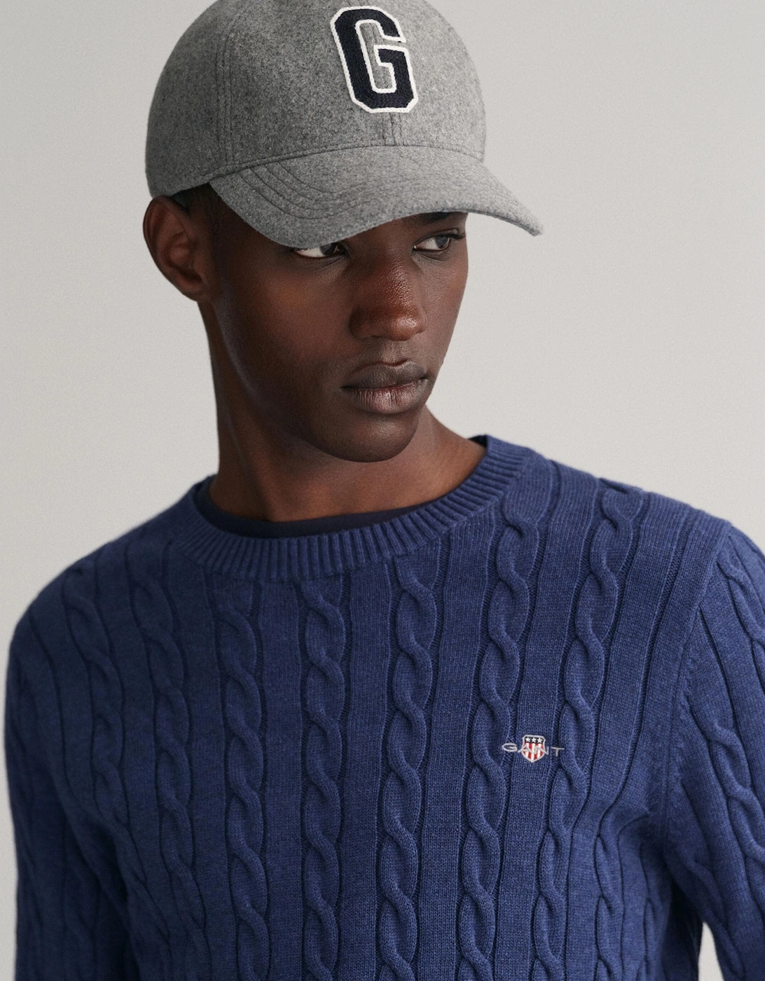 Mens Cotton Cable Knit Crew Neck Jumper