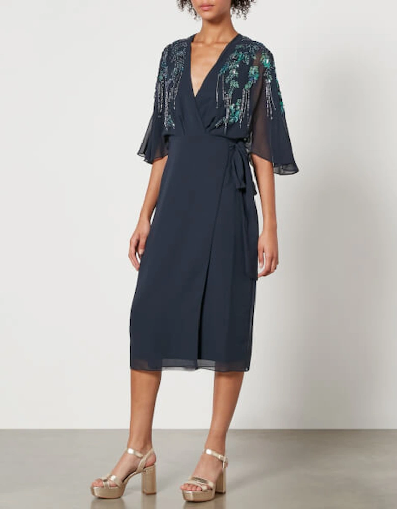 Hope & Ivy Brittany Embellished Chiffon Wrap Dress