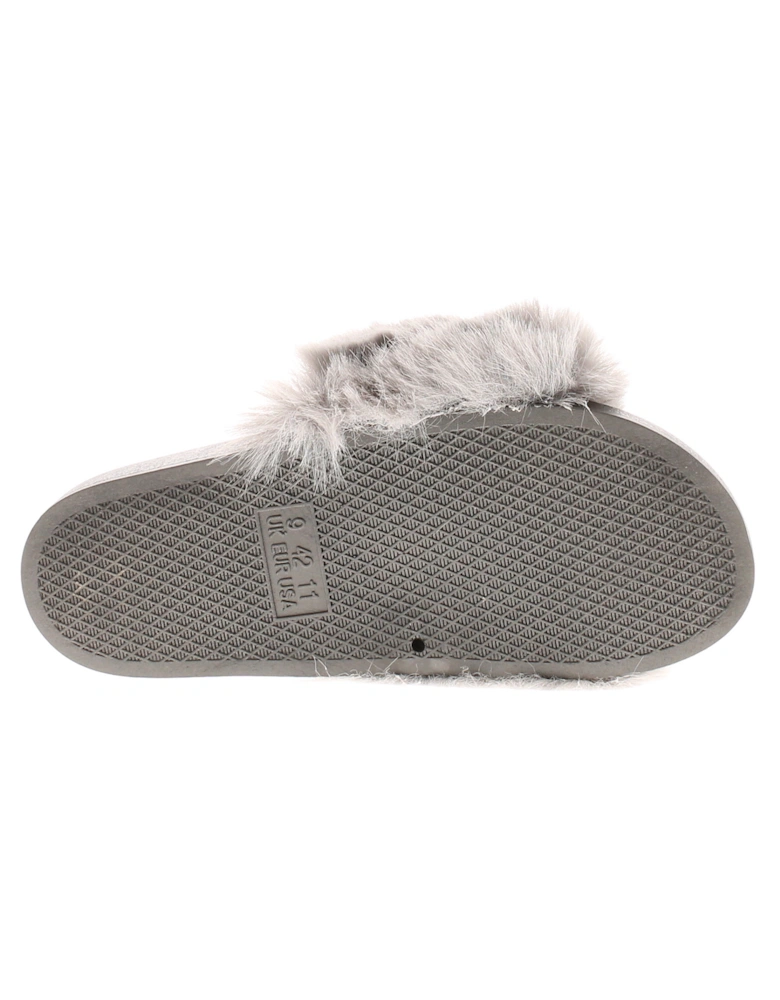 Womens Mule Slippers Fluffy Sliders Foxy Slip On grey UK Size