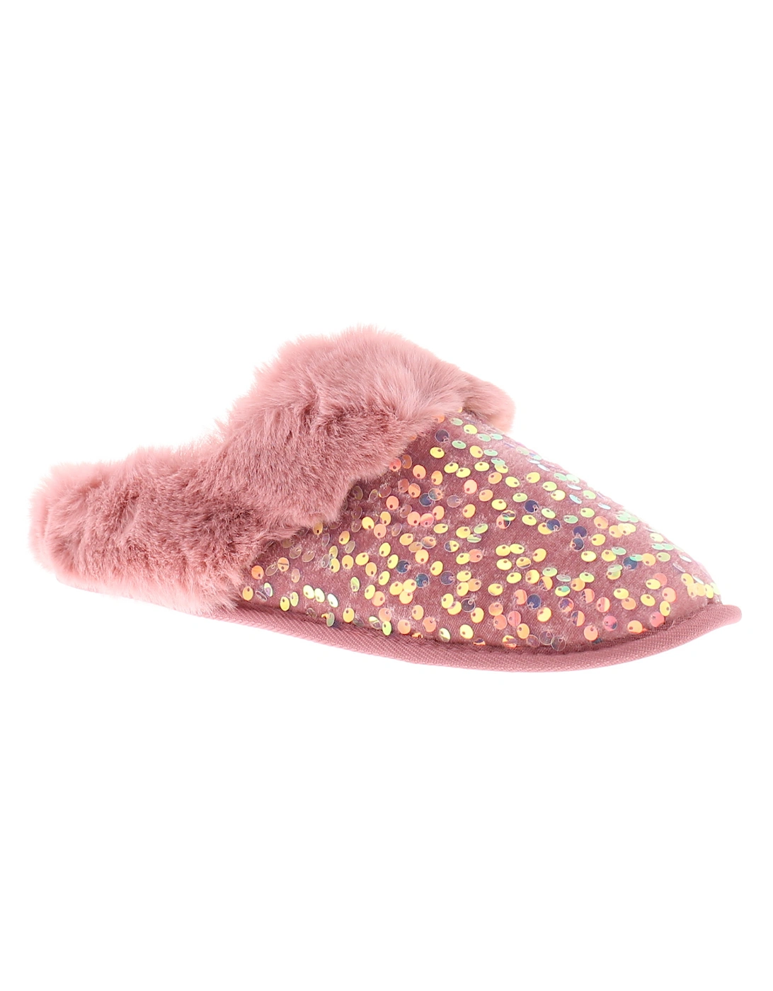 Womens Mule Slippers Faux Fur Shimmer beige UK Size, 6 of 5