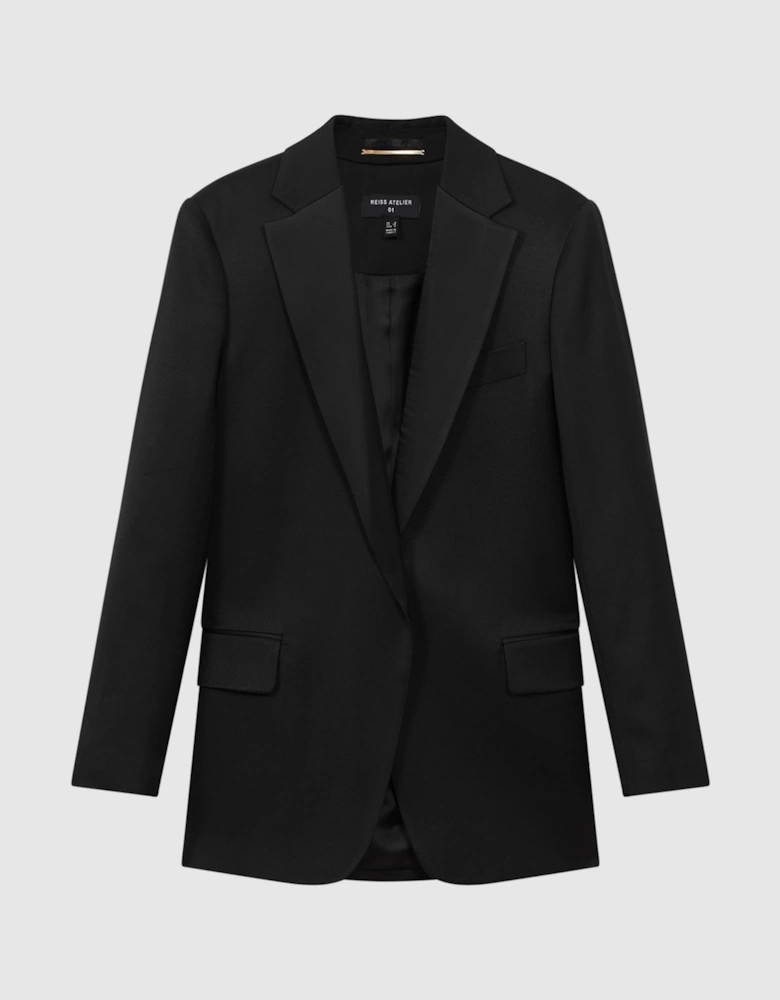 Atelier Oversized Italian Satin Detail Single Breasted Black Blazer