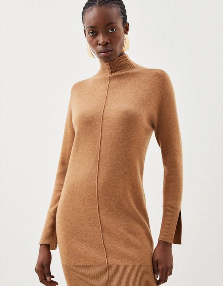 Premium Alpaca Wool Blend Knit Swing Mini Dress With Funnel Neck