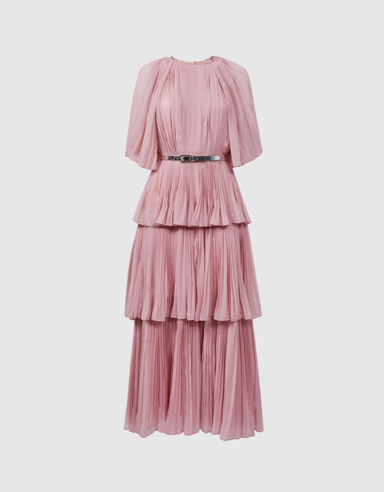 Leo Lin Pleated Tiered Midi Dress