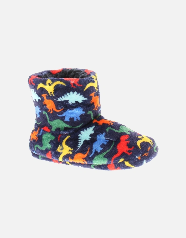 Dinosaur Hunter Childrens Slippers Bootie Younger Childrens Rex navy UK Size