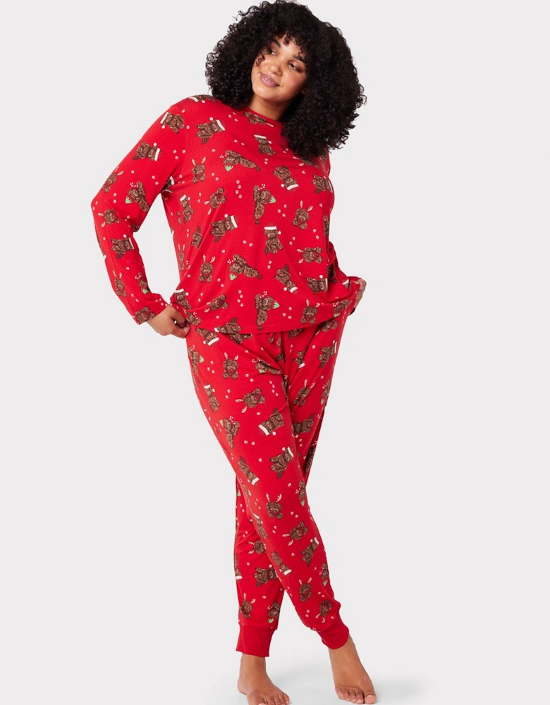 Curve Christmas Dog Printed Pyjama Set - Red