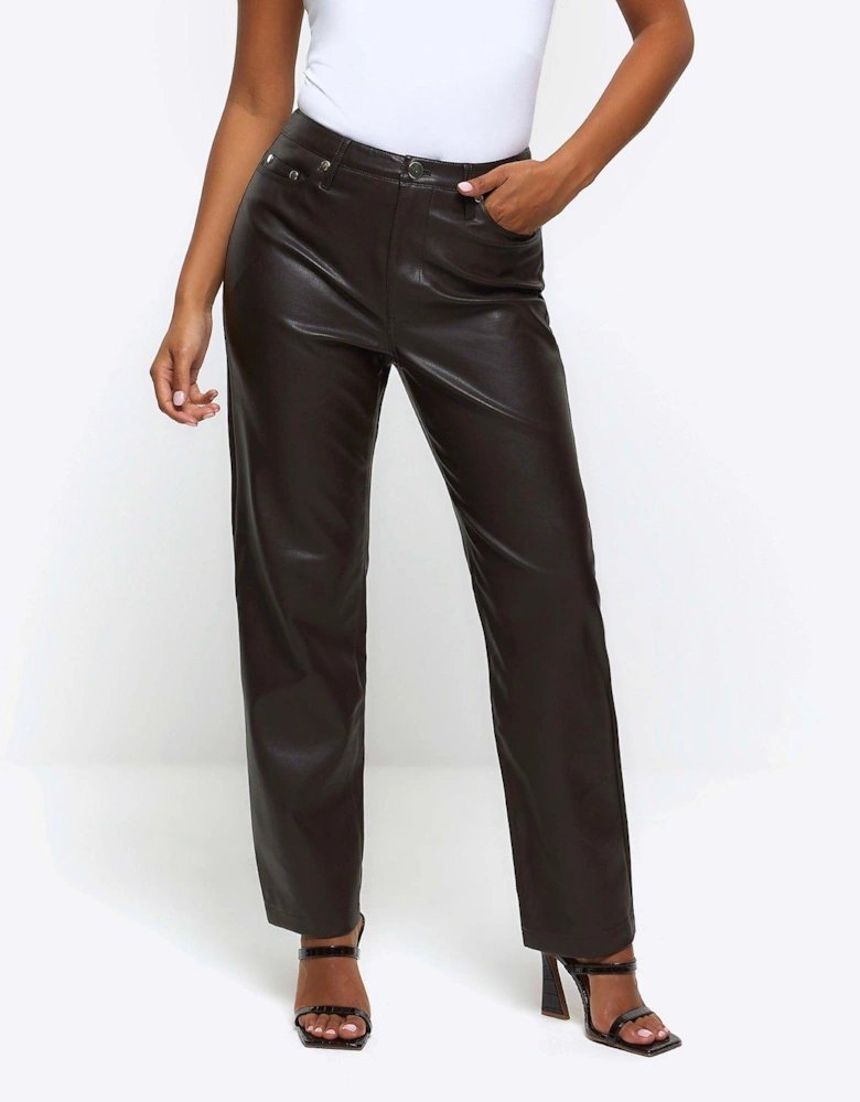Petite PU Straight Leg Fitted Trouser - Brown