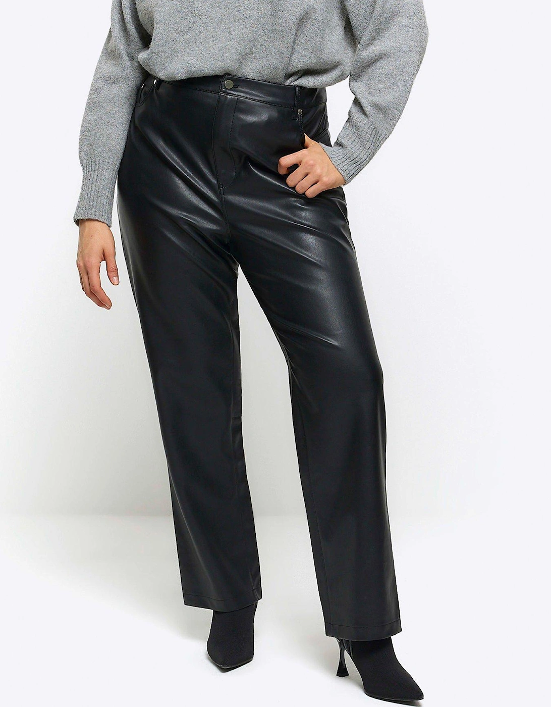 Plus PU Straight Leg Fitted Trouser - Black, 3 of 2