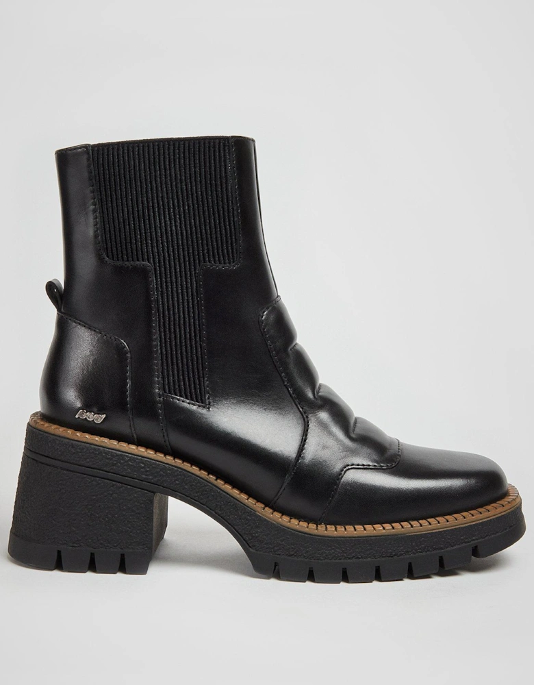 Lillian Leather Contrast Stitch Ankle Boots - Black