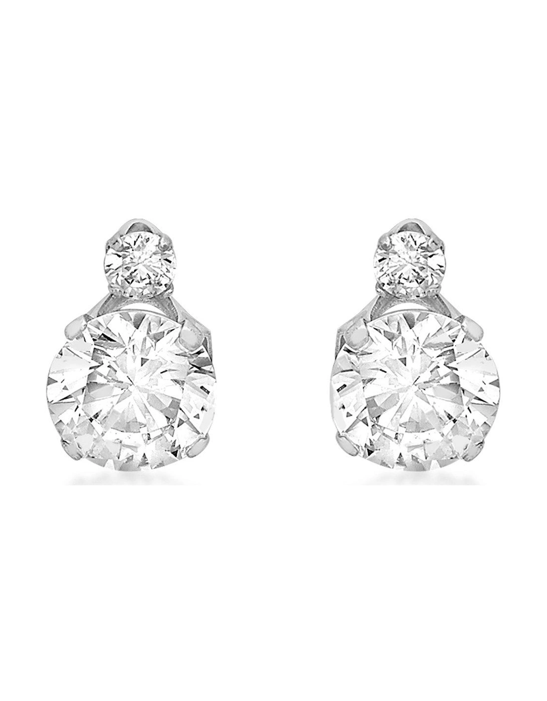 9ct White Gold 2-Stone CZ Stud Earrings, 2 of 1