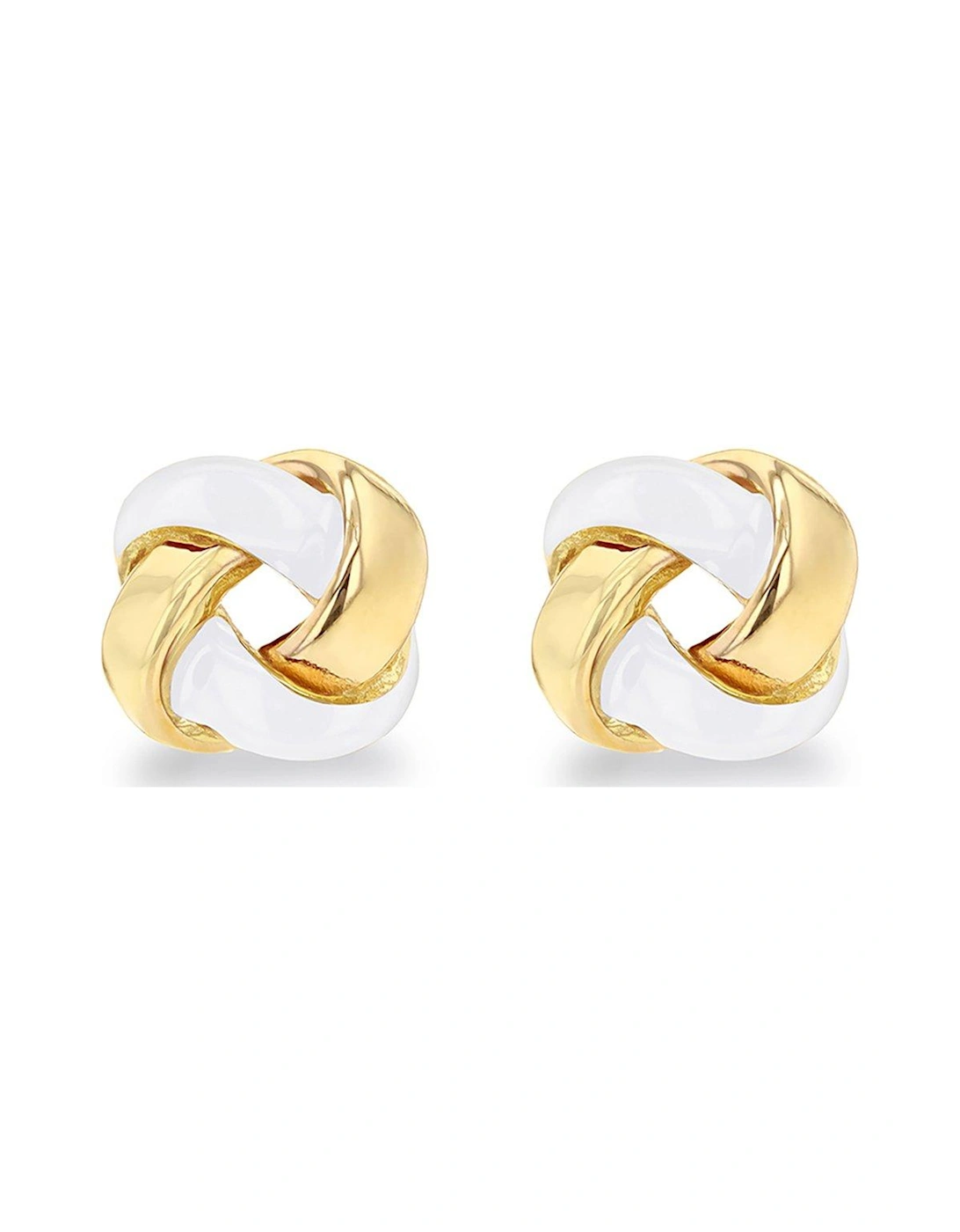 Sterling Silver Yellow Gold Plated White Enamel Small Knot Stud Earrings, 2 of 1