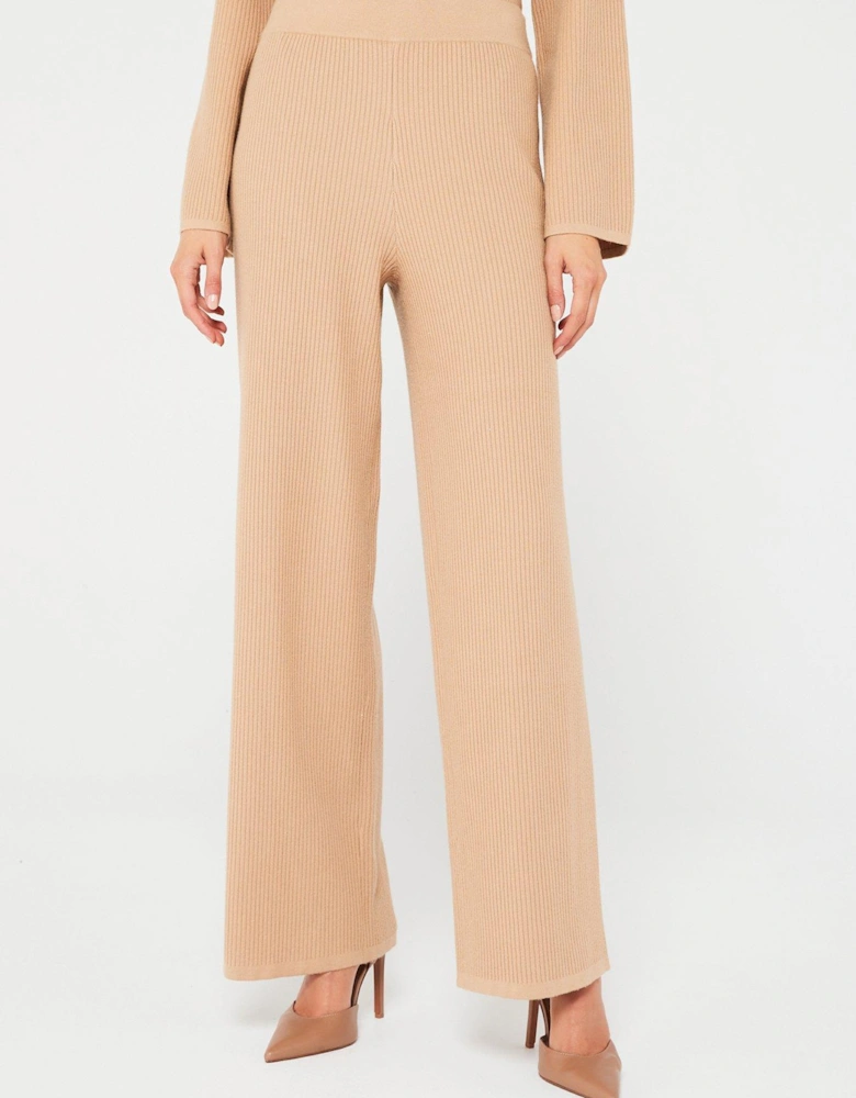 Knitted Ribbed Wide Leg Co-ord Trousers -