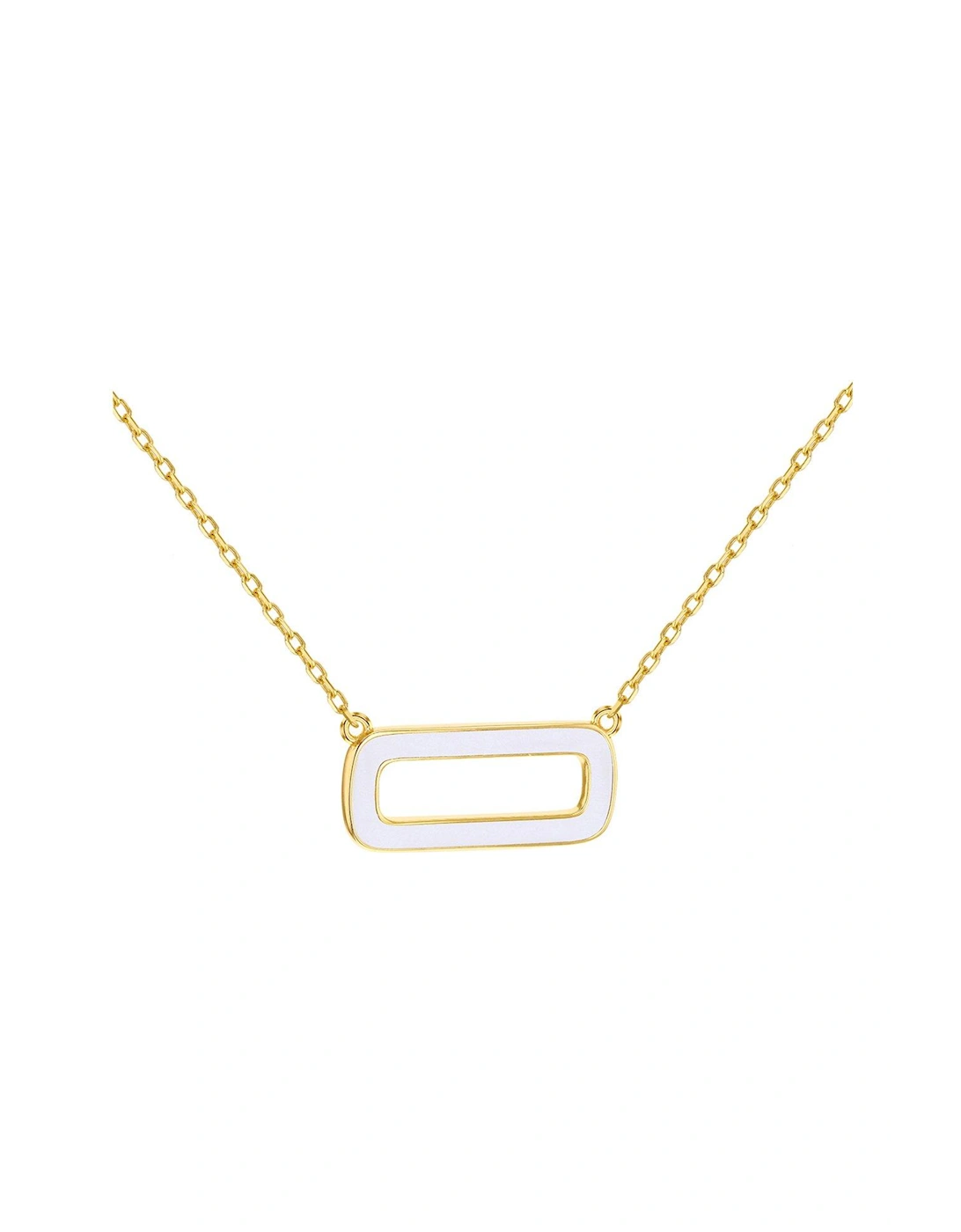 Sterling Silver Yellow Gold Plated White Enamel Rectangle Frame Necklace, 2 of 1