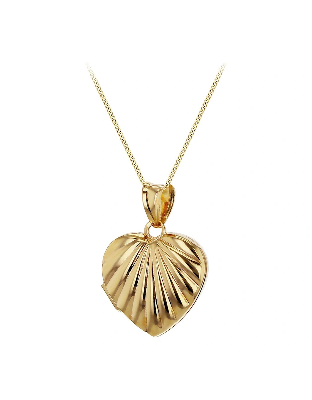 9ct Yellow Gold Ribbed Heart Locket Pendant and Curb Chain, 2 of 1