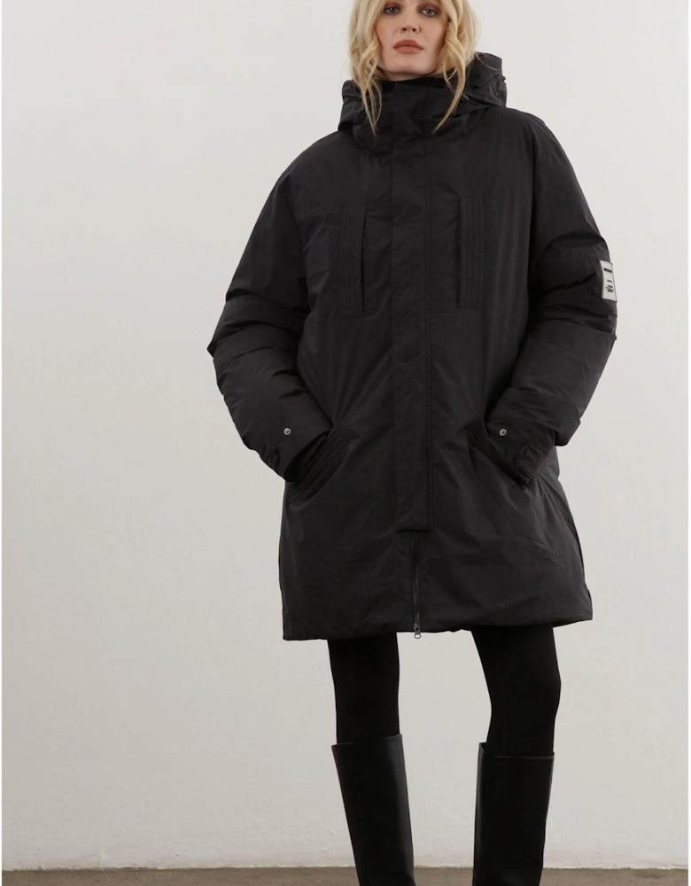 Oversized Hooded Padded Coat - Black