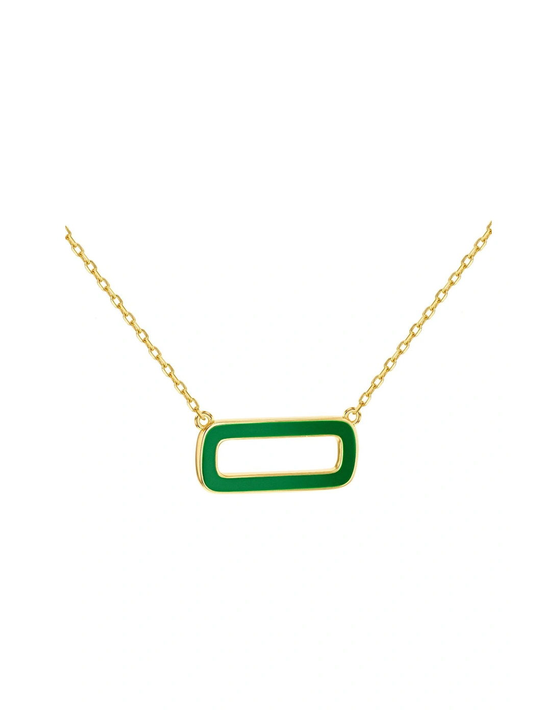 Sterling Silver Yellow Gold Plated Green Enamel Rectangle Frame Necklace, 2 of 1