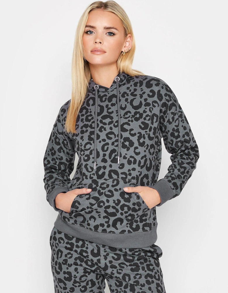 Petite Leopard Print Hoody - Grey